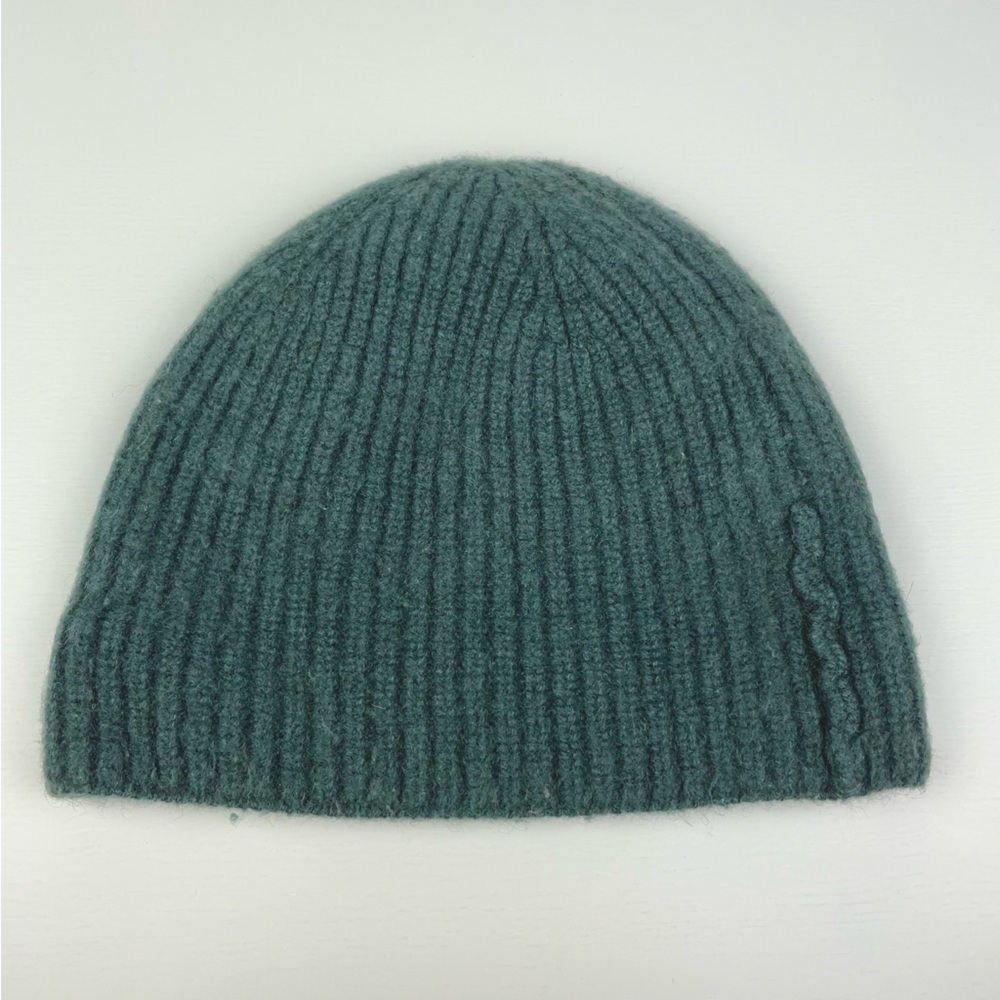 H&M Women's OS 100% Cashmere Ribbed Knit Beanie Hat Fold Over Emerald Green Blue - Picture 4 of 8